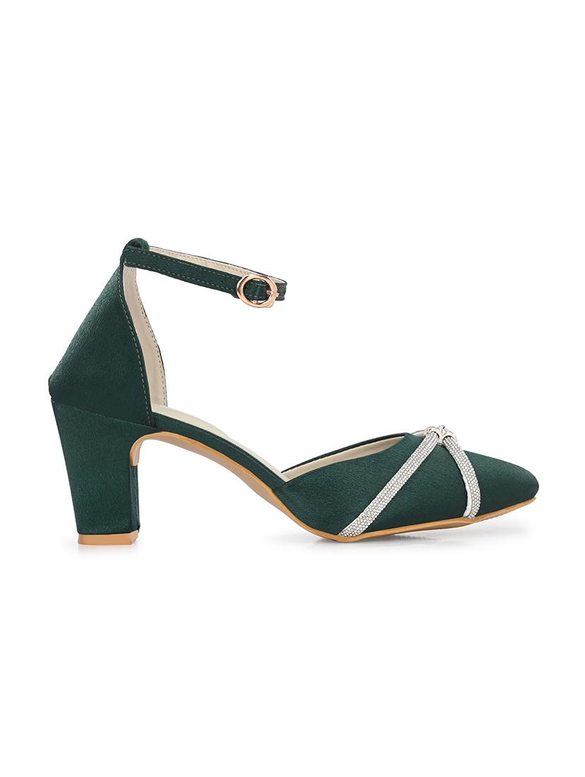 green embellsihed ankle strap block heels - 20059771 - Standard Image - 3