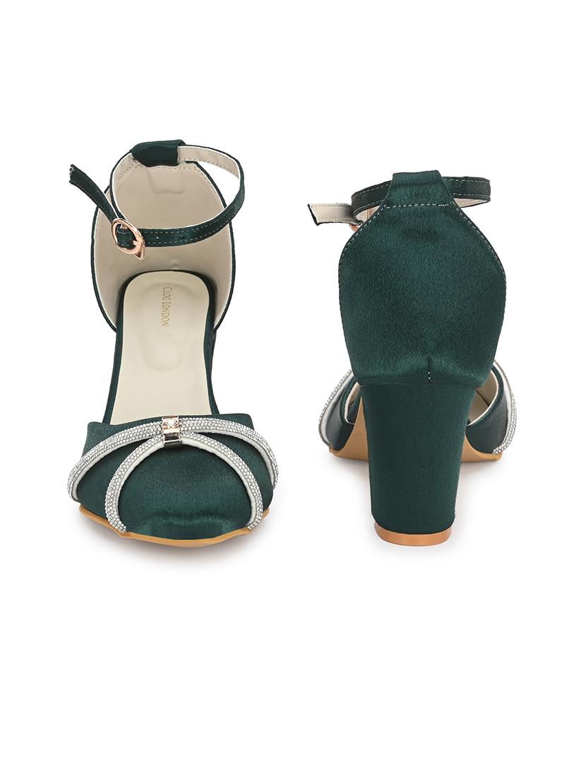 green embellsihed ankle strap block heels - 20059771 - Standard Image - 5