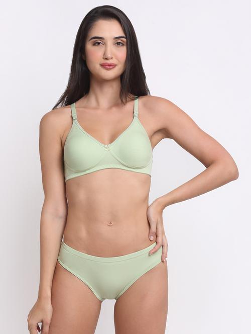 green cotton blend bras and panty set - 20070538 - Very Small Image - 1
