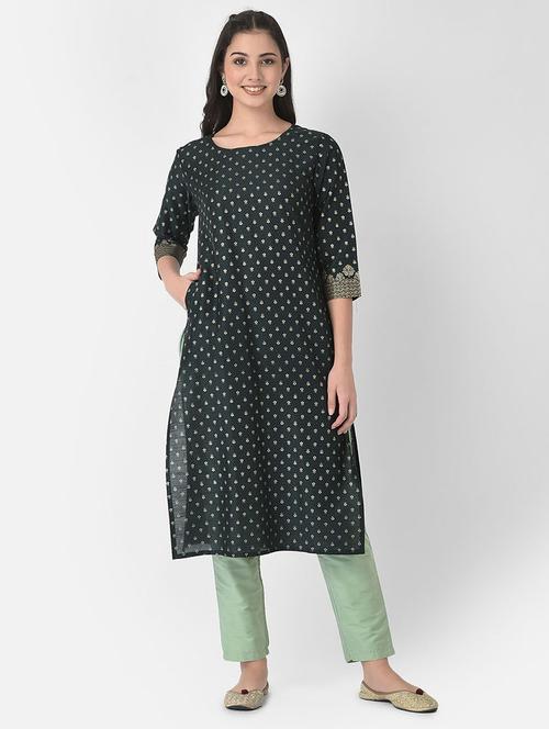 round neck printed straight kurta - 20083194 - Very Small Image - 1