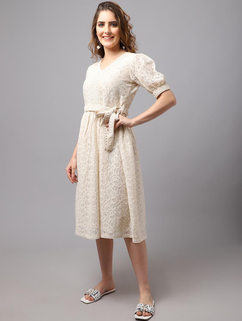 beige self design a-line dress - 20083331 - Standard Image - 2