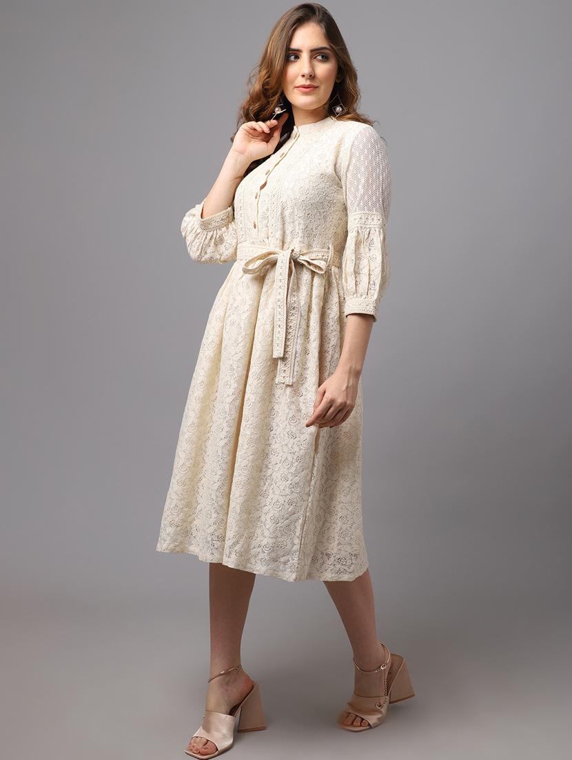 beige self design a-line dress - 20083332 - Standard Image - 2