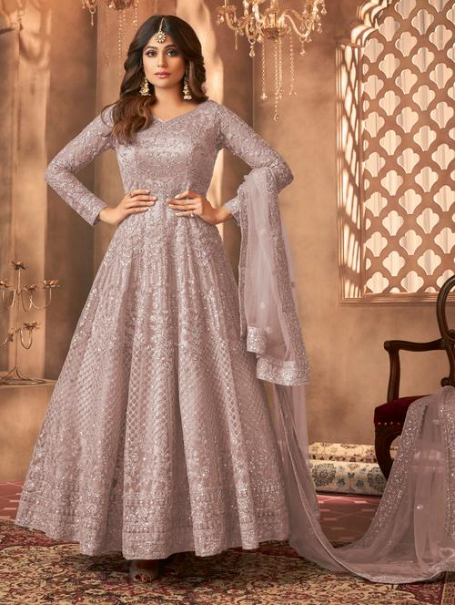 self design semi-stitched anarkali suits - 20098235 - Standard Image - 0