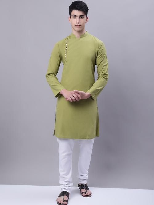 green solid mandarin neck kurta - 20117405 - Very Small Image - 1
