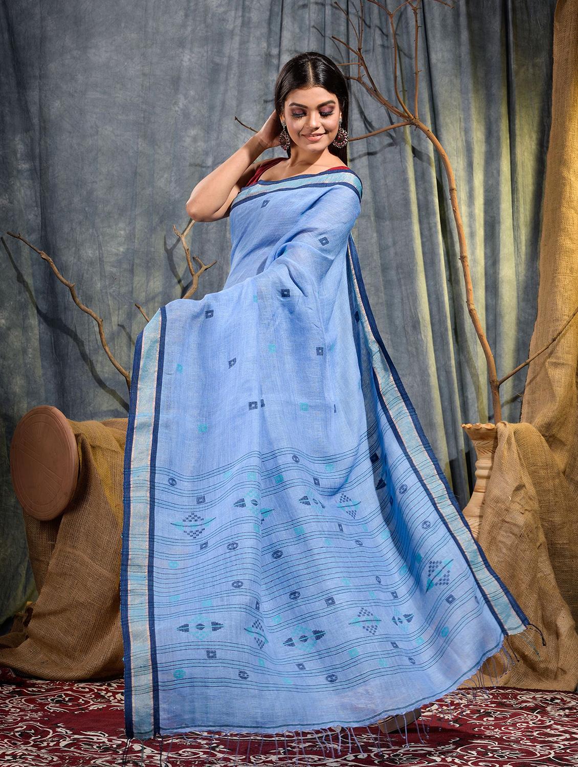 women's self design light blue colored saree with blouse - 20126195 - Standard Image - 2