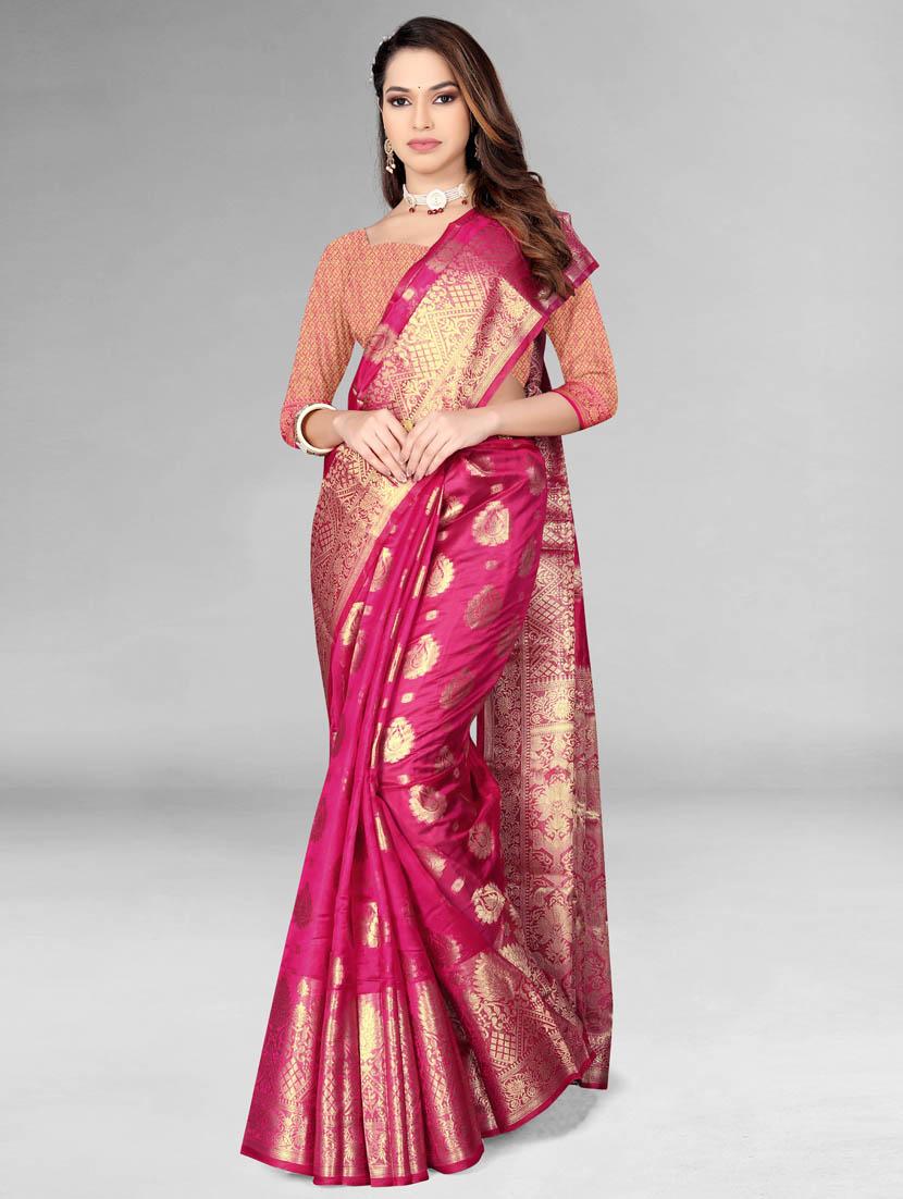 women's self design pink colored saree