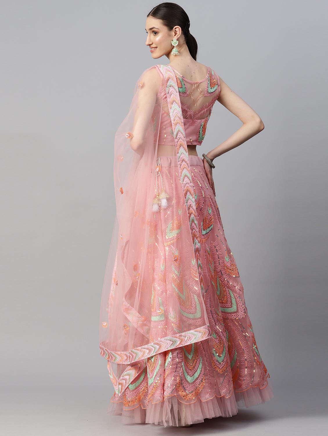 pink embroidered flared lehenga - 20133333 - Zoom Image - 2