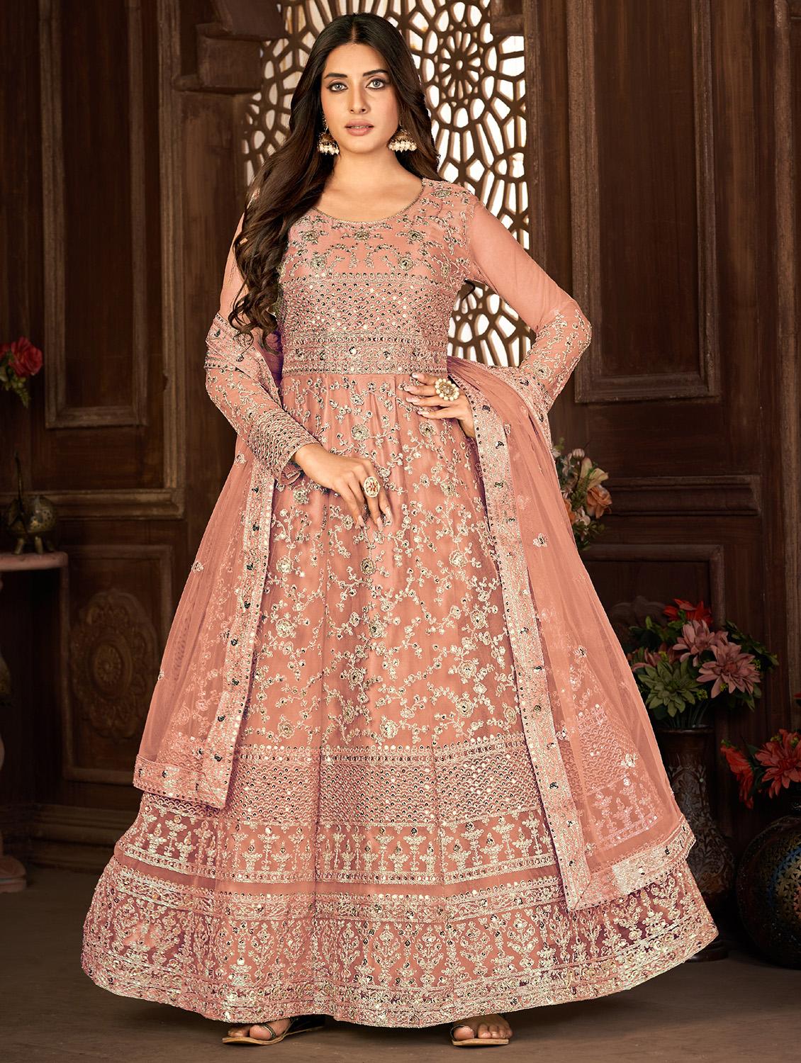 peach embroidered kurta-skirt semi-stitched suit - 20135345 -  Standard Image - 0