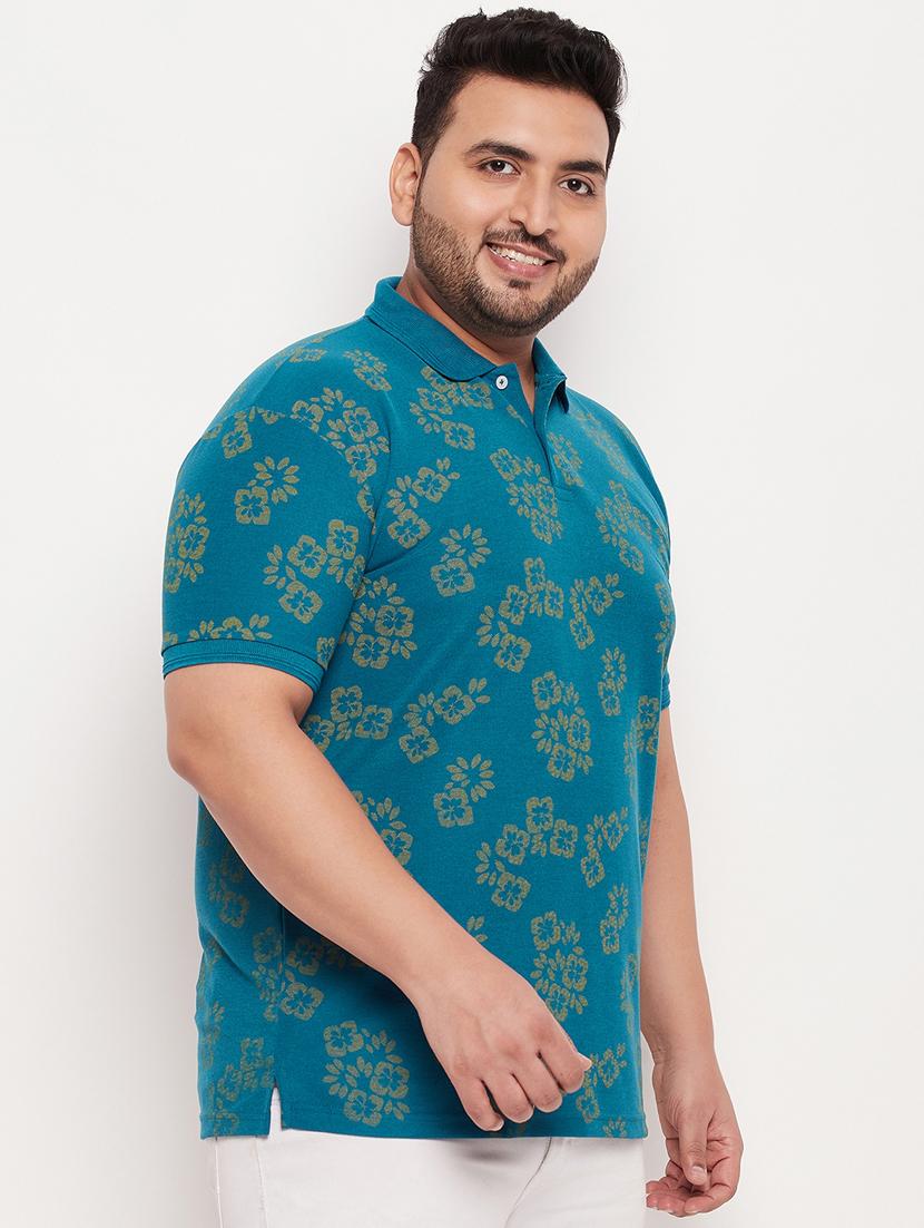 men turquoise regular fit floral plus size polo t-shirt - 20136512 -  Standard Image - 0