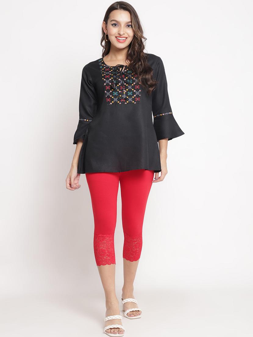 pack of 3 solid lace detailed capris - 20148489 - Zoom Image - 5
