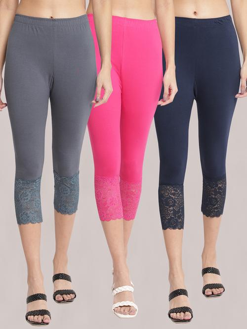 pack of 3 solid lace detailed capris - 20148568 - Very Small Image - 1
