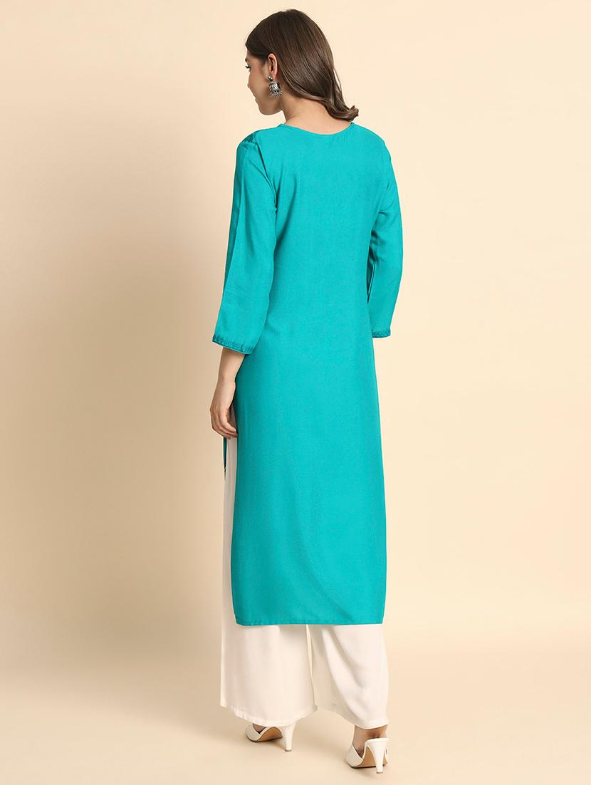 notch neck tonal embroidered straight kurta - 20152914 - Standard Image - 4