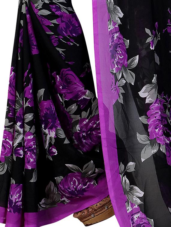women's floral purple colored saree with blouse - 20162324 - Standard Image - 2