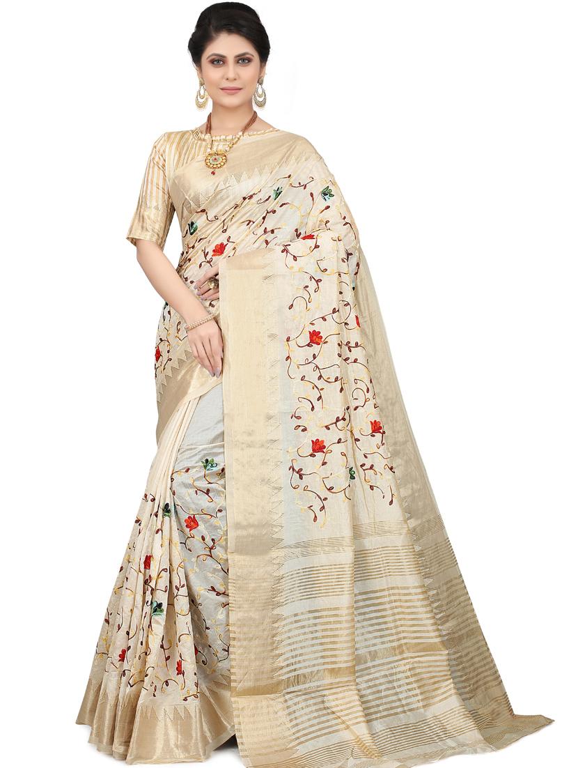 women's self design grey colored saree