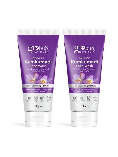 globus naturals ayurvedic kumkumadi skin lightening face wash, enriched with hyaluronic acid, 100 ml, set of 2 - 20164104 -  Standard Image - 0