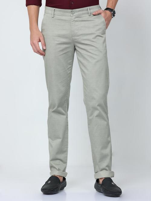 grey cotton flat front casual trousers - 20164156 - Very Small Image - 1