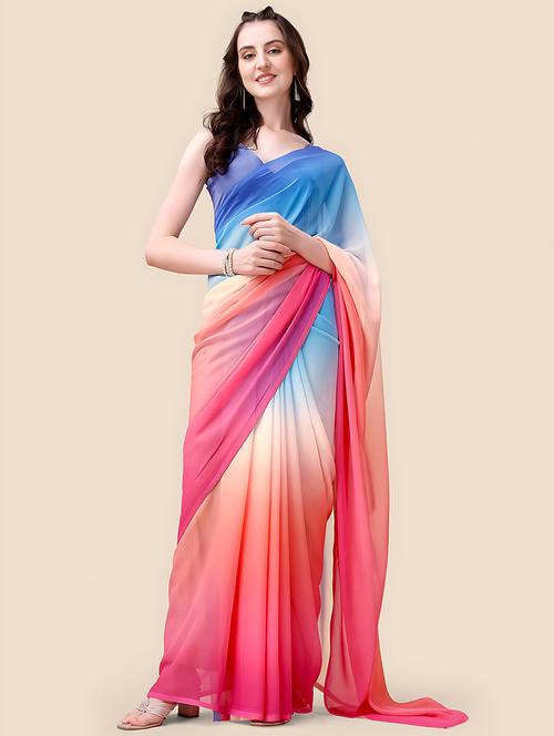 women's solid multi colored saree with blouse - 20178668 - Very Small Image - 1