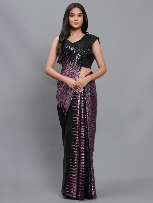 women black sequin saree with blouse - 20183865 - Very Small Image - 1