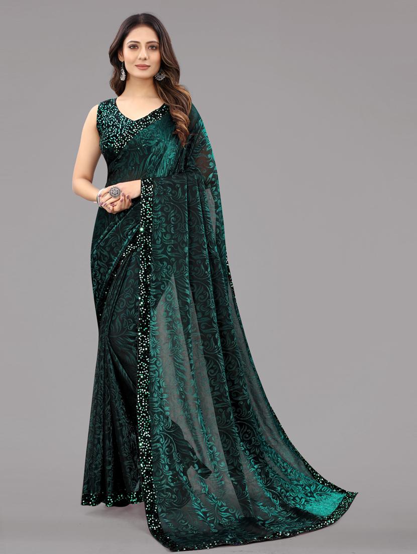 green self design printed saree with blouse - 20184110 - Zoom Image - 0