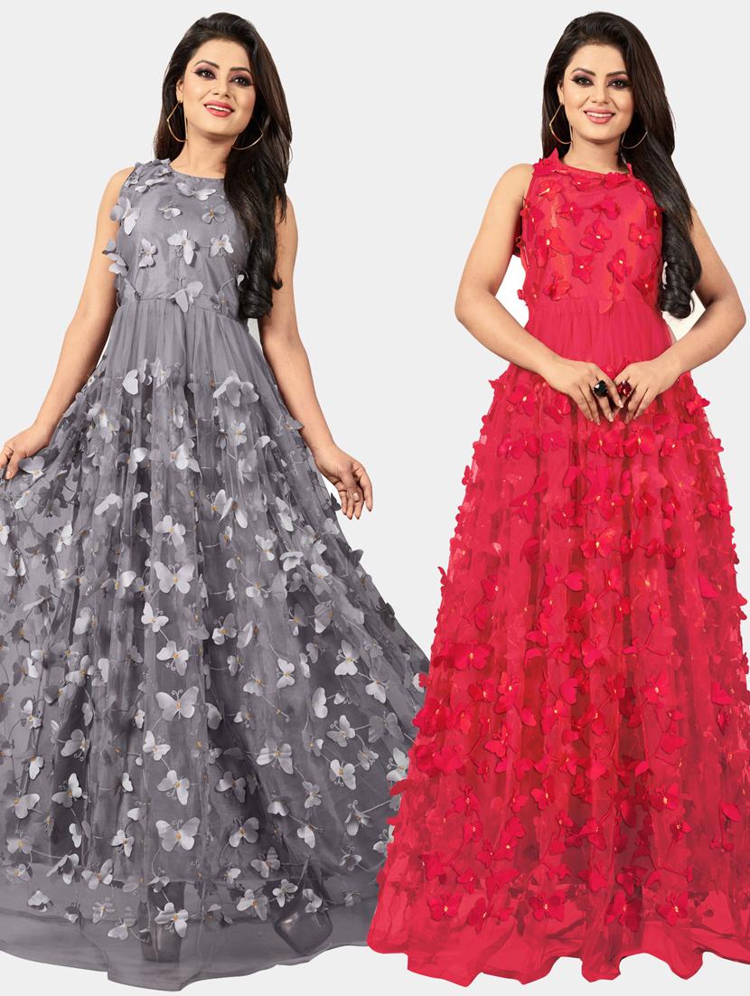 pack of 2 self design a-line gowns