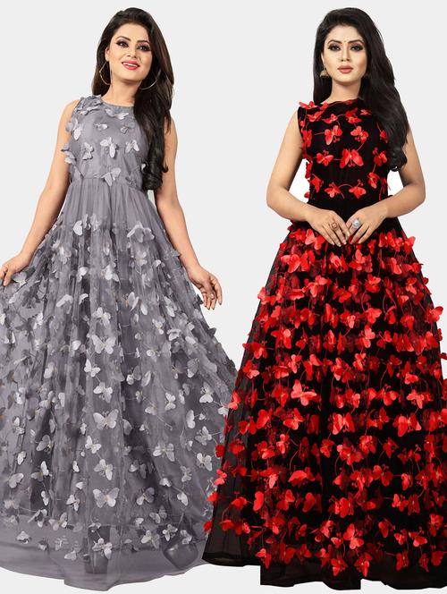 pack of 2 self design a-line gown - 20184435 -  Standard Image - 0