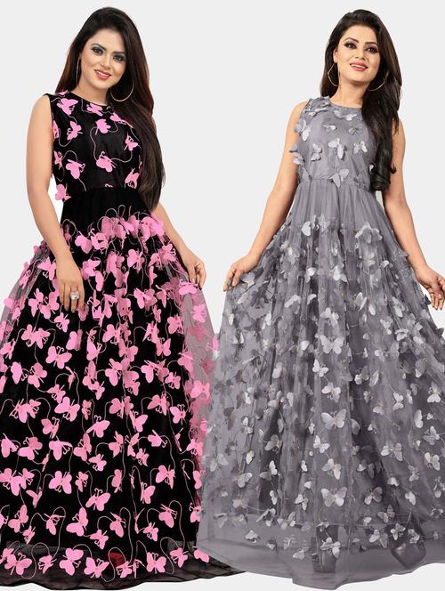 pack of 2 round neck semi-stitched gown - 20184453 -  Standard Image - 0