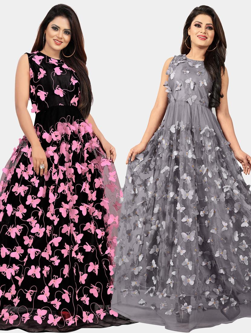 pack of 2 round neck semi-stitched gown - 20184453 - Zoom Image - 0