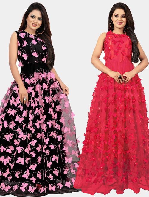 pack of 2 self design semi-stitched gown - 20184456 - Standard Image - 0