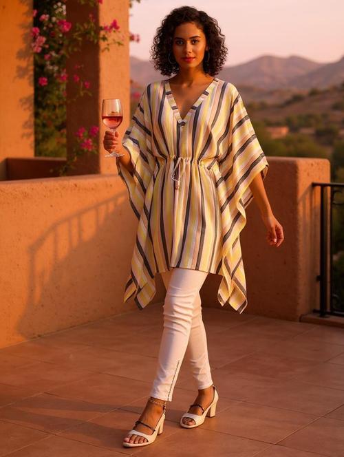 v-neck striped tunic kaftan - 20184728 - Very Small Image - 1