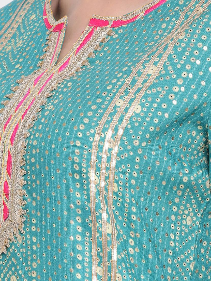 turquoise colored straight kurta - 20188876 - Standard Image - 4