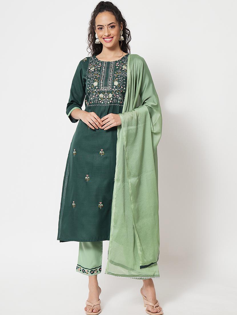 women three quarter sleeve kurta pant with dupatta set - 20194199 - Zoom Image - 0
