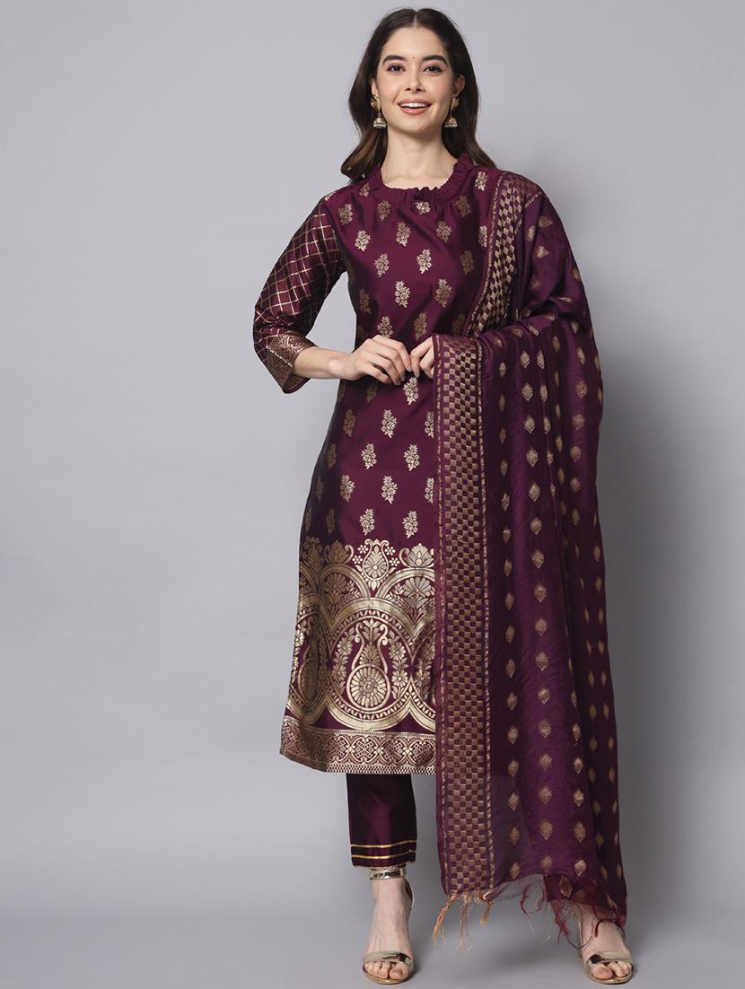 purple kurta pant set with dupatta