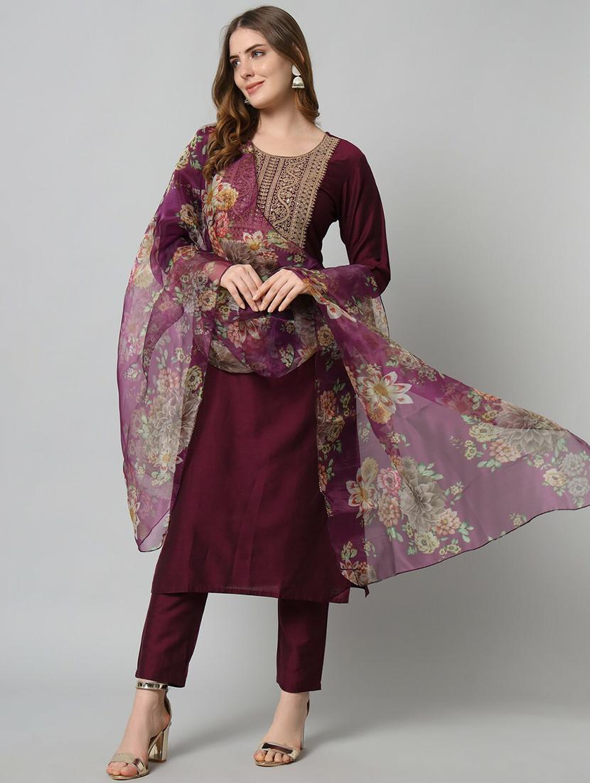 embroidered kurta pant set with dupatta - 20194467 - Zoom Image - 0
