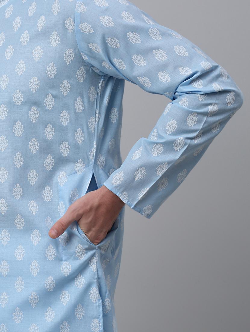 mandarin neck printed kurta pyjama set - 20205508 - Standard Image - 4