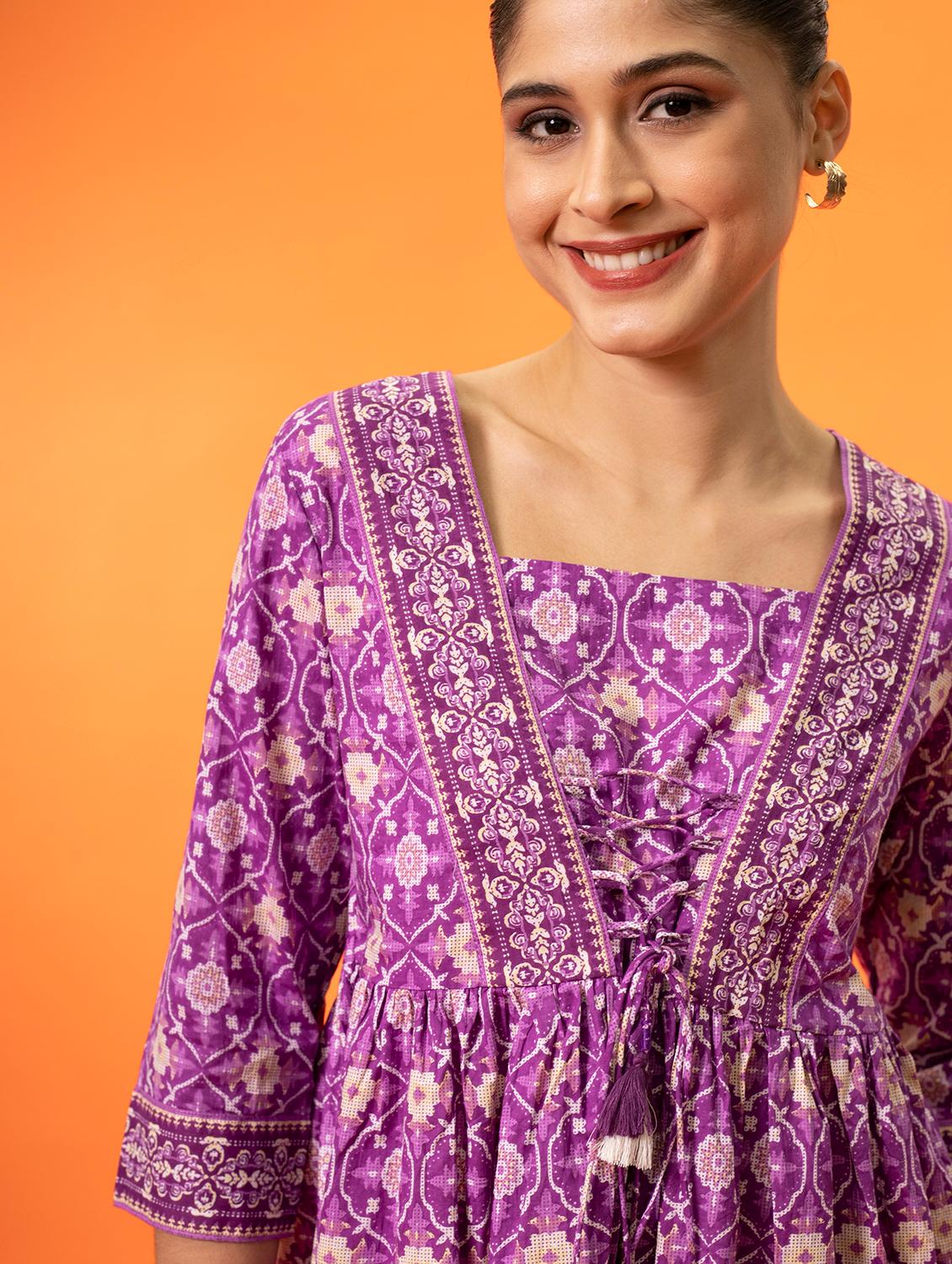 pink printed cotton regular tunic - 20209275 - Standard Image - 5