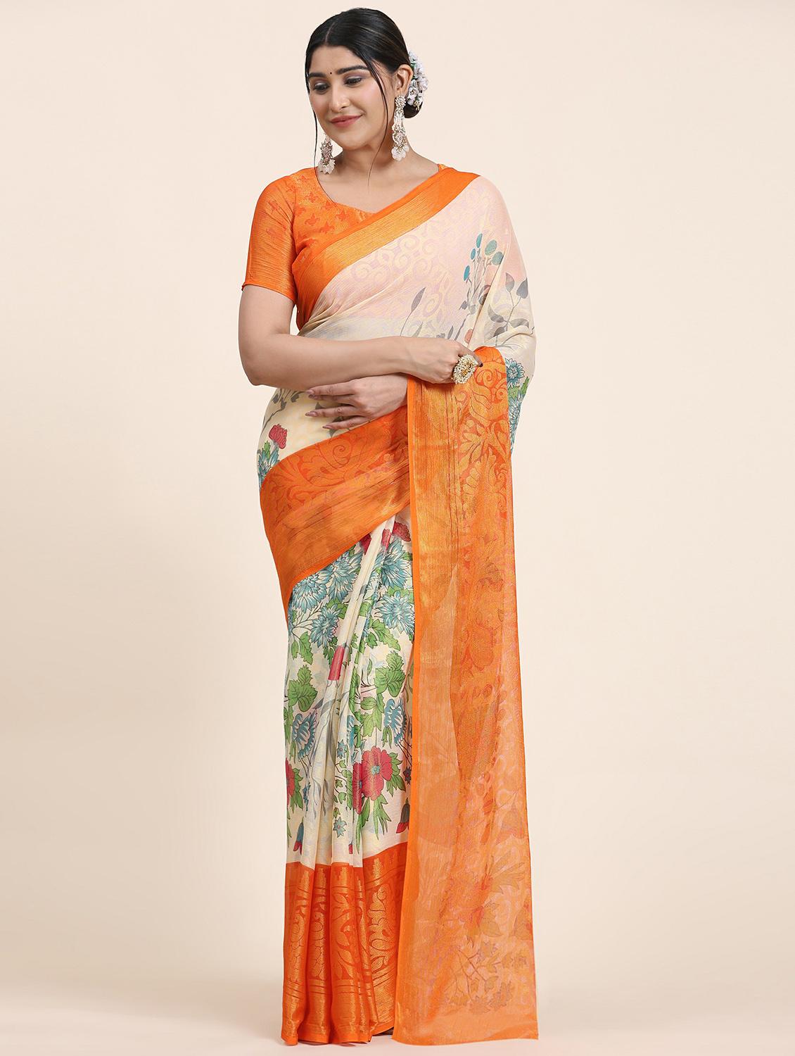 women's floral nude colored saree with blouse - 20214460 -  Zoom Image - 0