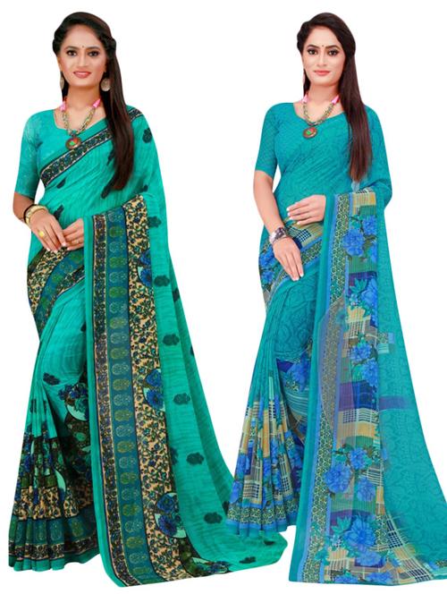women's printed multi colored saree with blouse - 20218507 - Very Small Image - 1