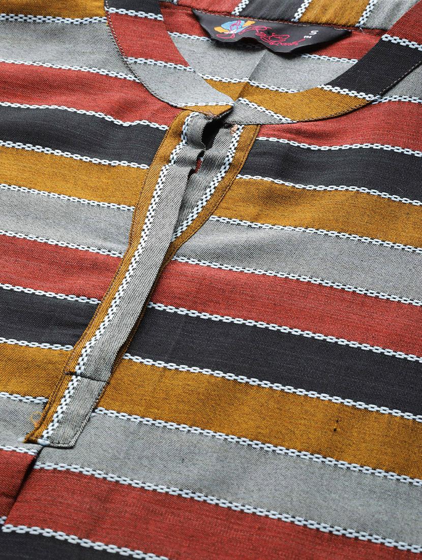women multi color stripes mandarin neck a-line dress - 20225515 - Zoom Image - 4