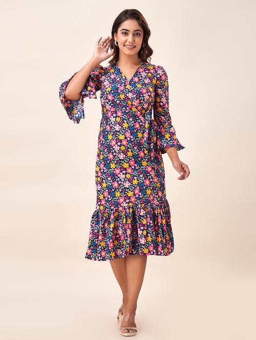 navy blue floral ruffled dress - 20244827 -  Standard Image - 0