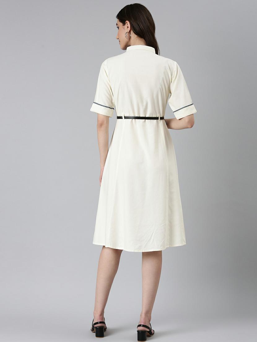 short sleeve dress White×beige No.3｜半袖