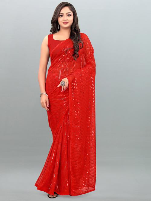 red colored embroidered  saree with blouse - 20253795 - Very Small Image - 1