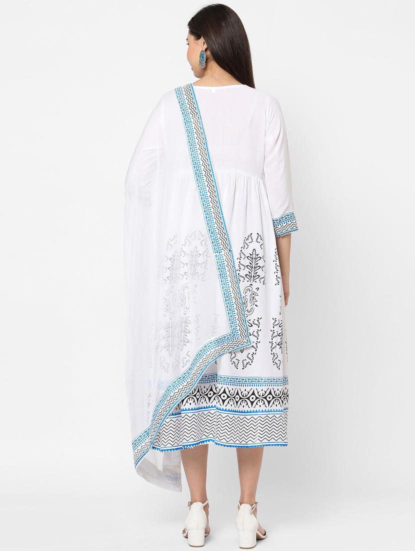 white colored kurta dupatta set - 20255593 - Zoom Image - 4