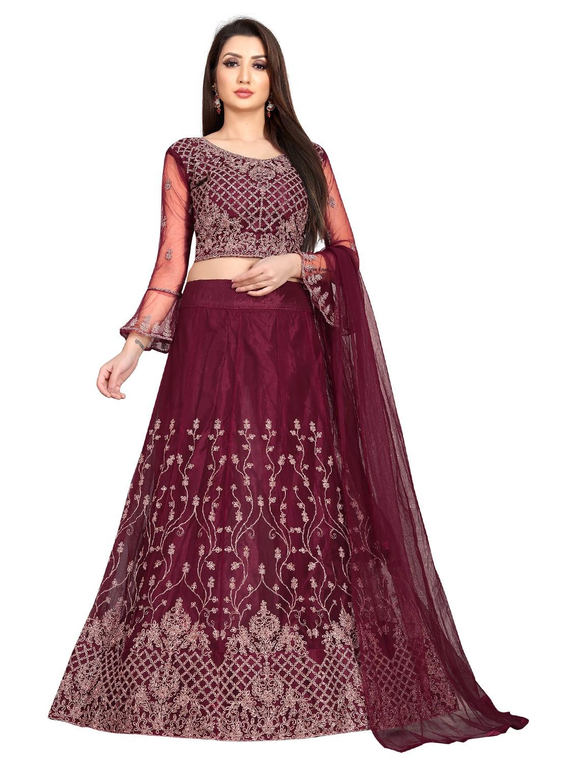 burgundy colored flared lehenga - 20255991 - Zoom Image - 0