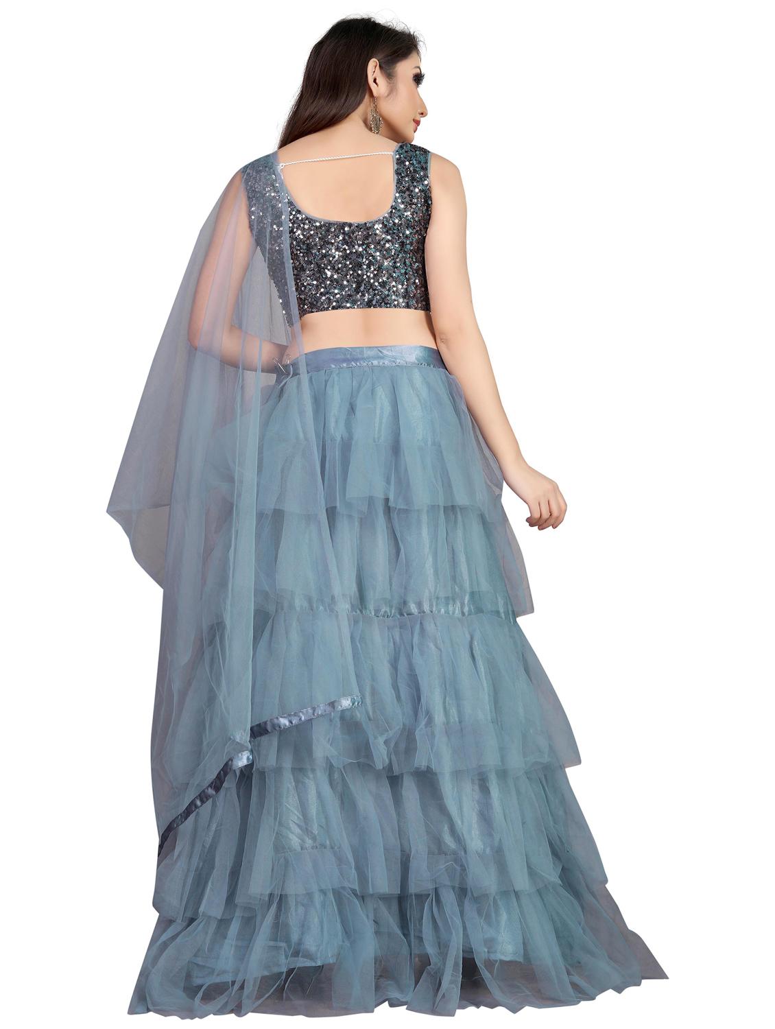 purist blue colored tiered lehenga - 20255993 - Zoom Image - 2