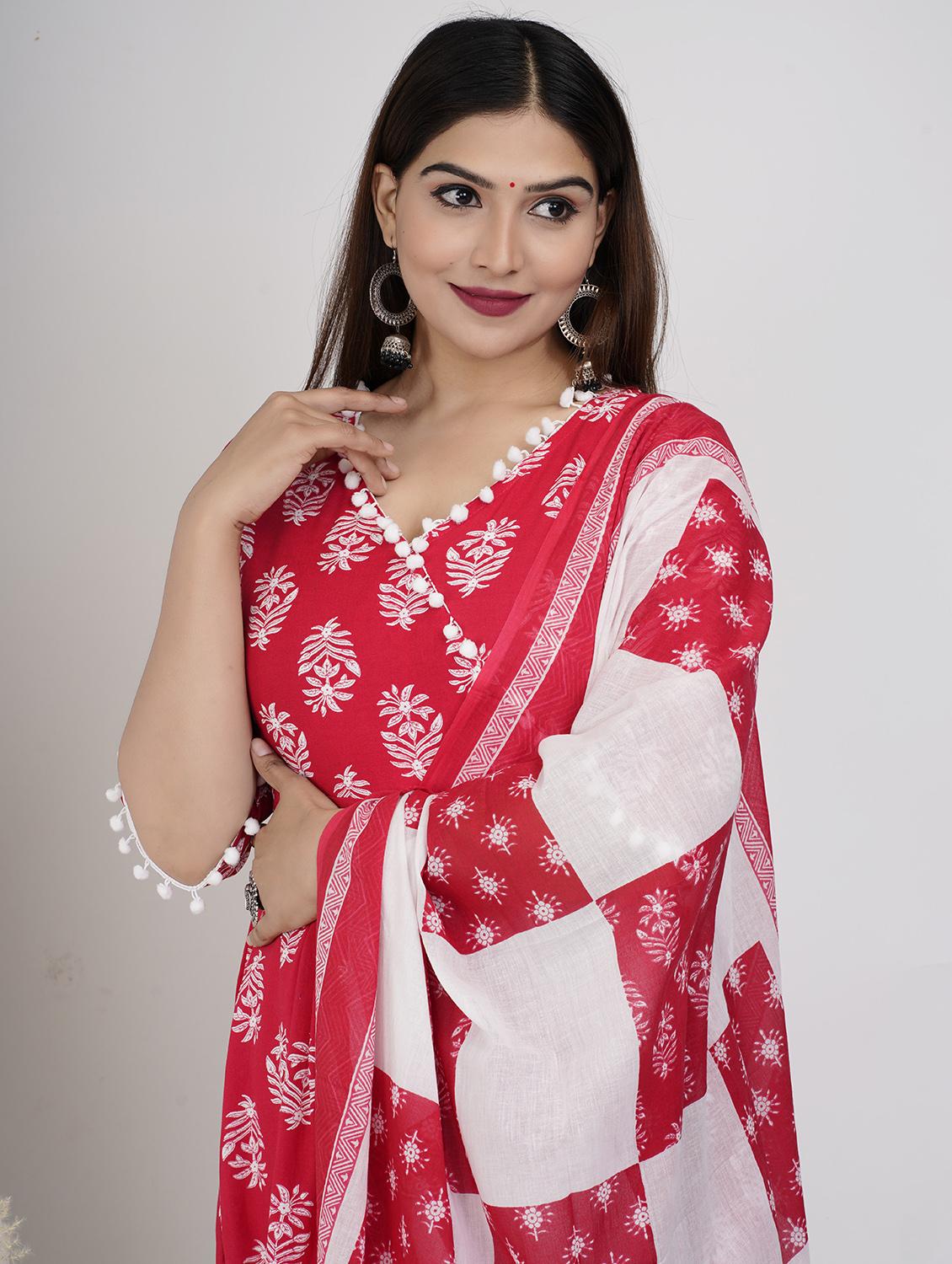 women red kurta pant set with dupatta - 20265622 - Zoom Image - 2