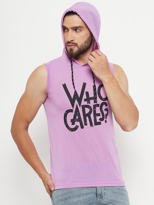 men lavender sleeveless polyester hooded t-shirt - 20266410 - Very Small Image - 1