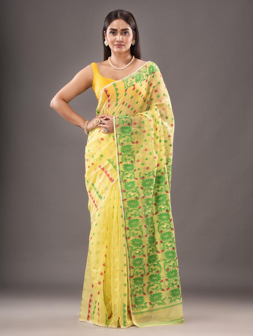 women's self design yellow colored saree