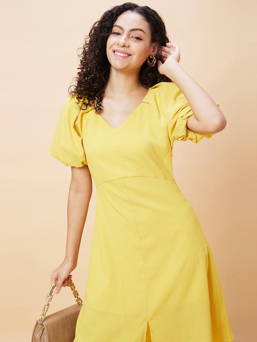 women yellow polyester a-line dress - 20271695 - Standard Image - 5