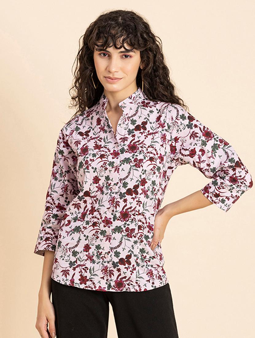 white florals printed regular shirt