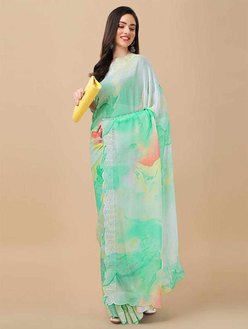 women's tie & dye light green colored saree with blouse - 20273389 - Standard Image - 2